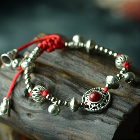 Anklet Cool Red Rope  with Hollow Bell