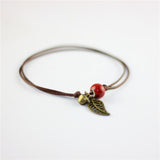 Anklet Ceramic Bead Adjustable Leaf Charm Bell Rope