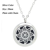Essential oil diffuser Lotus pendant 25mm 30mm magnetic silver stainless locket necklace