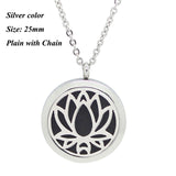 Essential Oil Diffuser Pendant Silver Lotus 20mm 25mm 30mm Stainless Steel aromatherapy perfume necklace crystals