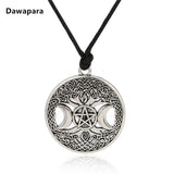 Dawapara Triple Moon Goddess Wicca Pentagram Magic Amulet Necklace Women tree of life moon necklaces pendants vintage jewelry