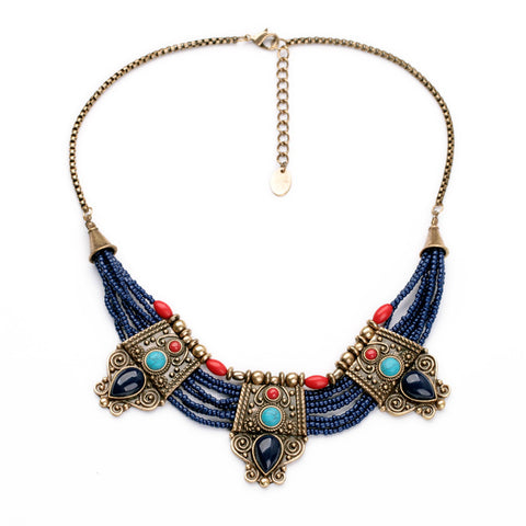 Small Acrylic Beads Vintage Blue Egypt Necklace Fashion Women Chokers