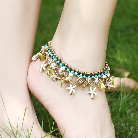 Amulet Beach Jewelry Bell Dolphin Starfish Beads Anklets Chain Bracelet Cheville Bohemia
