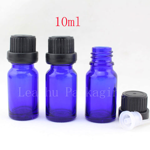 Bottles 10ml blue glass with black tamper evident caps for essential oil,10cc small glass perfumes vial with pipette,container