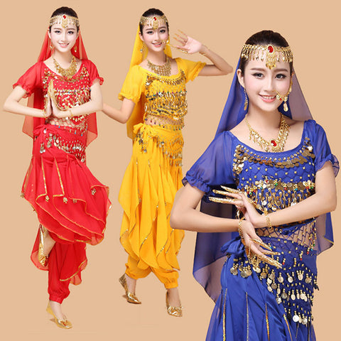 4pcs Belly Dance Costume Bollywood Egypt Costume Indian Dress Bellydance Dress Womens Belly Dancing Costume Sets Tribal Skirt